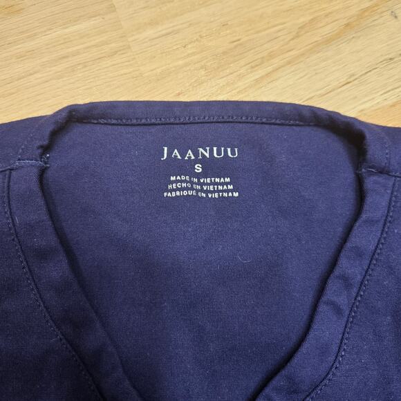 JAANUU Scrub Top Womens Small Navy 4 Pocket V Neck Pontelux J96202 - Picture 4 of 7